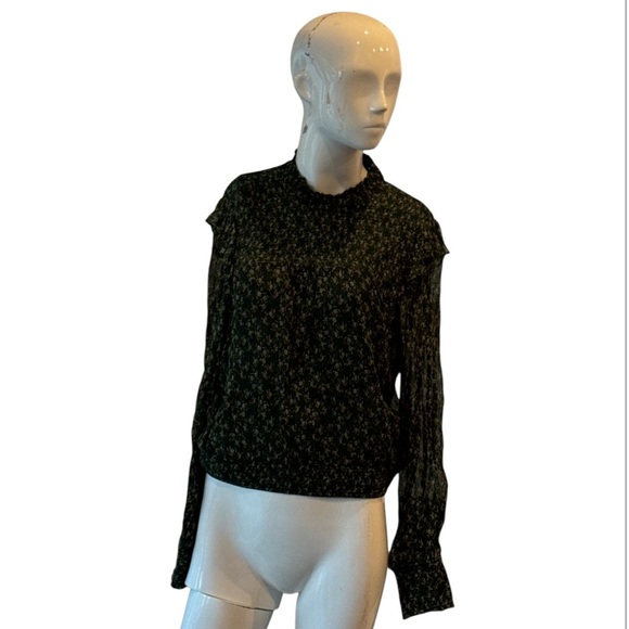 Free People Roma Forrest Green Floral Smocked Mock Nwck Tie Back Blouse Size M - Picture 5 of 13